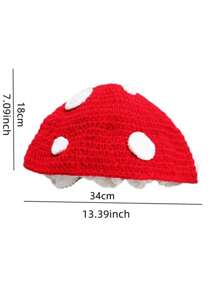 1pc Women's Handmade Crochet Mushroom Beanie Hat, Cute Little Red Riding Hood Style, Warm Knitted Cap For Autumn/Winter, Casual & Party Wear Autumn Accessories, Halloween - Red - View 3