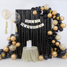 2片装黑色亮片背景幕布，闪亮派对背景幕布，生日派对装饰用品背景横幅，可重复使用，适用于家居装饰、婚礼、婴儿派对，可搭配金属拱门框架和气球，永不过时的闪亮背景幕布，墨西哥派对装饰 - 黑色 - 查看 9