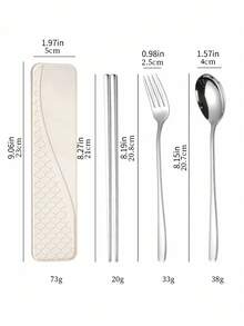 3pcs/4pcs Stainless Steel Cutlery Set, Spoon Fork Chopsticks, Student Outdoor Travel Portable Tableware With Storage Box - Multicolor - View 2