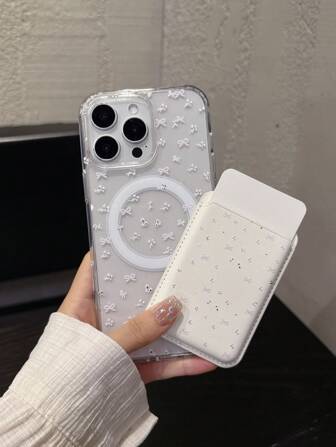 2pcs Cute Transparent Floral Bow Magnetic Wireless Charging Phone Case Compatible With IPhone 11/11 Pro/11 Pro Max/12/12 Pro/12 Pro Max/12 Mini/13/13 Pro/13 Pro Max/14/14 Pro/14 Pro Max/14 Plus/15/15 Pro/15 Pro Max/15 Plus/16/16 Pro/16 Pro Max/16 Plus/17/17 Air With Card Holder & Wallet Back Cover