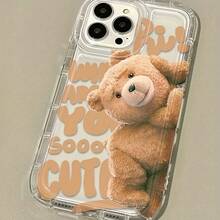 Funda para móvil con diseño de osito de peluche, transparente, acolchada, TPU, protectora, anticaídas. Compatible con phone 16, 15, 14, 13, 12, 11 Pro y Plus. - Blanco - Ver 4