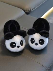 1 Đôi dép bông hình gấu trúc cho bé trai bé gái, giày lười đi trong nhà mùa đông - màu đen - Xem 2
