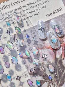 1 张 5D 金属风格指甲贴纸闪亮银色蝴蝶几何水滴独特不对称心形指甲装饰指甲配件指甲贴花 - 銀色 - 查看 1