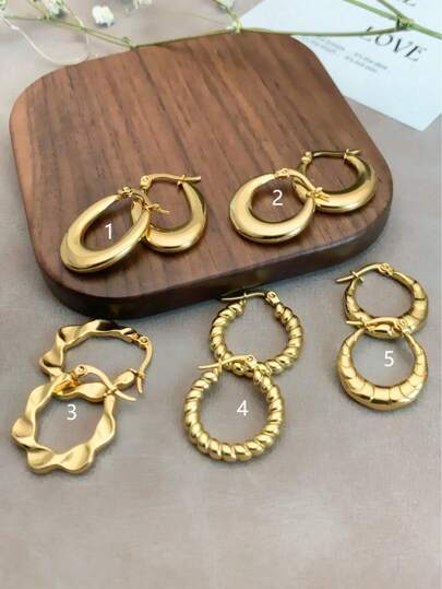 4 件法式优雅多风格耳环套装，女士不锈钢珠宝配饰