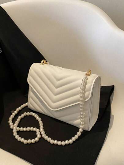 Bolso bandolera de moda con bordado, bolso de hombro con decoración de cadena de perlas, bolso versátil para mujer para ir al trabajo