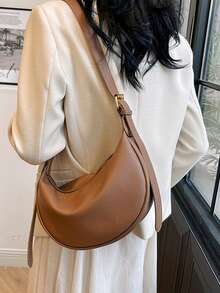 女士皮革饺子包，PU皮革单肩马鞍包，纯色，适合日常通勤，可调节肩带，适合购物、钱包、逛街、年轻女性、大学生、新婚夫妇、白领。适用于办公室、大学、工作、商务、通勤、户外活动、旅行和郊游