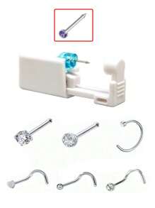 7 件/套一次性无菌鼻穿孔枪，包括氧化锆鼻钉和 6 种不同款式的鼻环，适用于美容自用穿孔工具和配件 - 彩色 - 查看 10