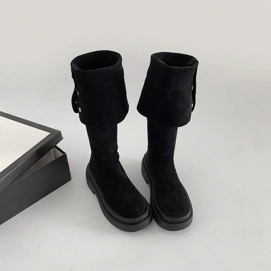 Botas por encima de la rodilla para mujer - Negro (forro polar fino) - Ver 1