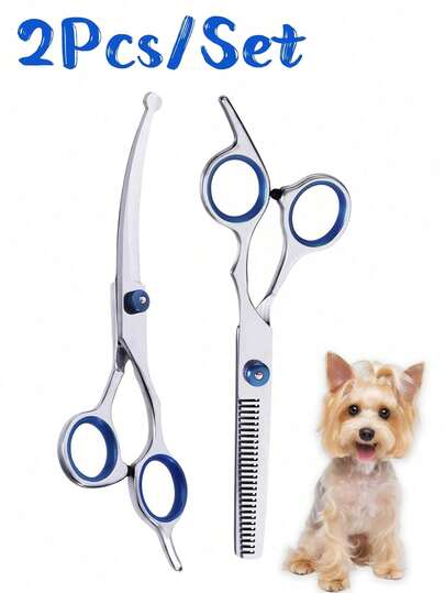 Tijeras de peluquería con punta redonda para amantes de los perros y mamás de perros, kit profesional de peluquería para amantes de los perros y mamás de perros, set de tijeras para el cabello para amantes de los perros y mamás de perros, tijeras de peluquería para mascotas de acero inoxidable de 4CR de alta resistencia, regalo para amantes de los perros y mamás de perros, amantes de los gatos y mamás de gatos, y otros animales