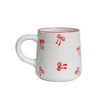 1pc 200ml/420ml Heart-Shaped Ceramic Mug, Simple & Elegant Circular Pattern Cup, Suitable For Cafe Latte, Milk, Yogurt, Oatmeal, Afternoon Tea, Couple Cup, Gift Back To School