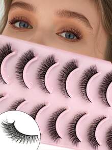 10 Pairs Soft & Fluffy 3D Faux Mink Eyelashes, Natural & Handmade Dramatic False Lashes, Suitable For Daily, Date Makeup - Black - View 1