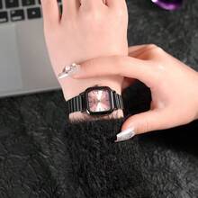 gedi 1 件女士新款白色不锈钢表带，精致方形表盘，时尚白色指针休闲精致极具吸引力的女士腕表，校园必备防水石英表，适合派对通勤旅行和日常佩戴 - 綠色 - 查看 7