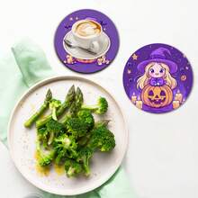 1set/500sets 4pcs/Set Halloween Ghost, Witch Hat, Skeleton, Spider Web, Zombie, Bat, Bare Branch, Tombstone Coasters, Polyester Rubber Coaster Set, Suitable For Bars, Offices, Homes, All Occasions, Size: 3.94 X 3.94 Inches