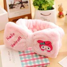 Sanrio Sanrio Headband, Korean Style Makeup Facial Mask Hair Cover, Cartoon Cute Cat Ear Bow Hair Hoop For Women, Beauty Wash Face Hair Band