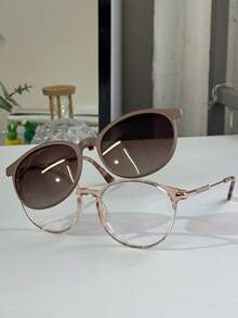2-In-1 Round Clip-On Glasses Frame With Shine, Model 0273 - Champagne - View 2