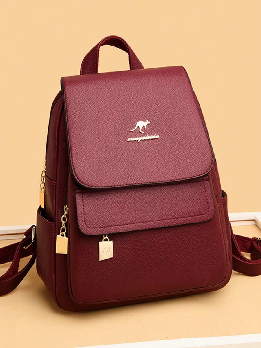 奢华软皮女式背包钱包女士2024背包RuckBagk高品质女士包大容量 - 酒紅色 - 查看 1