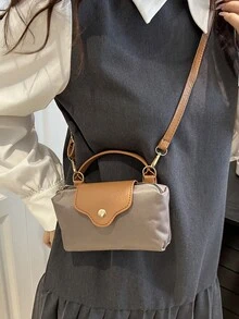 女士尼龙迷你斜挎包，磁扣饺子造型休闲可爱时尚手提包，卡哇伊 - 卡其色 - 查看 6