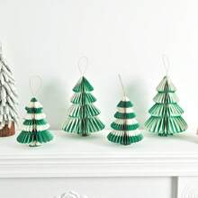 1pc Red & Green Striped Honeycomb Folding Christmas Tree Ornament, Compact & Elegant, Great Home Decor For Christmas Season