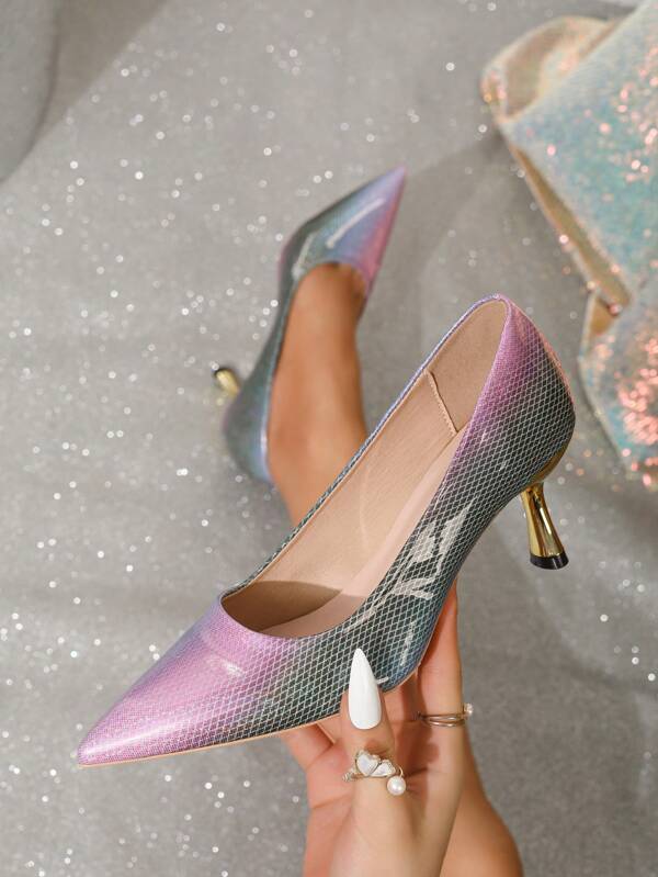 Vintage Art Style High Heel Shoes, Pointed Toe Stilettos, Bohemian Patchwork Flats, Versatile For Spring And Summer