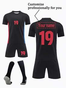 [Customized Item] Personalized Name 2025 Barcelona #19 Youth Football Jersey Set - Made Of Polyester, Includes Crew Neck Top And Shorts, Suitable For Boys Sports Training And Casual Wear, Perfect For Outdoor Activities, Multi-Functional, Ornamental, Letter, Stylish, Modern, Colorful, Cute, Adorable, Casual, Custom, Personalized, Unique, Customized, Baby Gifts, Ideal Gifts For Him, Ideal Gifts For Her, Son, Daughter