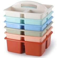 6 pièces Boîte de rangement de style bohème en plastique avec 3 compartiments et poignée. Boîte de rangement portable polyvalente pour la classe, le bureau, les fournitures scolaires, les crayons, les documents, les outils