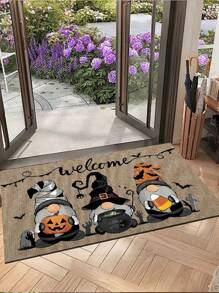 1pc Halloween Theme Bath Mat - Cute Elf And Pumpkin Design Carpet, Halloween Decor Rug, Absorbent Non-Slip Mat For Bathroom, Laundry Room, Entryway, Sink, Shower, Party, Washable Bathroom Doormat Suitable For Living Room, Bedroom, Kitchen, Various Occasions, Parties, Holidays, Gifts, Banquets