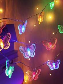 1pc 10/20 LED 1.5m/3m Plastic Transparent Butterfly Decoration Lights String, Indoor Decor Lights For Bedroom, Desk, Outdoor Wedding, Holiday, Party, Mother's Day, Battery Powered - Clear - View 3