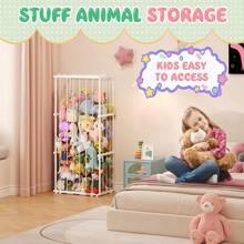 Metal Stuffed Animal Storage, Large Zoo Stuffed Animal Holder With Elastic Cord, Space-Saving Animal Zoo Storage - Sturdy Plush Toy Organizer For Nursery, Playroom & Bedroom - White,10468325 - 紅白色 - 查看 8