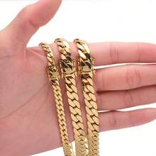 1pc Punk Style Stainless Steel Gold Plated Color Men Link Chains Bracelets & Necklaces Jewelry  For Men  Jewelry Cuban Link Chain Accessories Men Gold Chain Cuban Link Chain Women  Men's Jewelry  As Party & Gift & Stage Show Auspicious New Year Gifts - 9,6mm (0,38 inch) - Xem 2