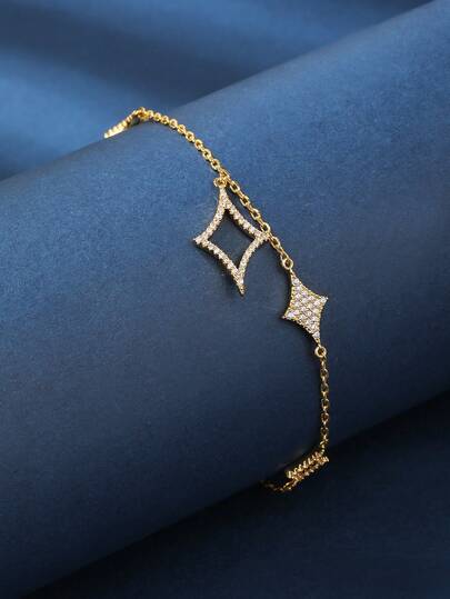 1 件铜材质时尚立体几何设计多层手链，适合女性日常和派对佩戴