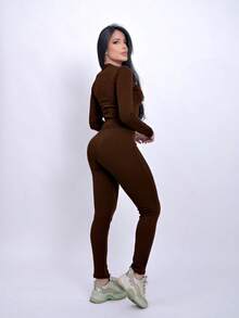 Leggings And Long Sleeve Top Set - 鏽棕色 - 查看 2