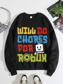 Jeune garçon Décontracté Simple Enfantin Coloré Lettre Slogan Robot Imprimé Pull Col Rond Manches Longues Automne et Hiver Nouveau - Noir - Voir 5