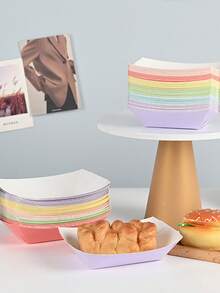 100pcs Pink Boat-Shaped Food Trays - Kraft Paper Boat-Shaped Party Serving Trays, For Taco, Fries, Cake, Snacks, Fruits, Appetizers, Holiday Party Food Plates, Suitable For Birthday Party, Christmas, Thanksgiving, Halloween (100/50/10pcs)