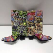 One - Of - A - Kind! Punk Western Cowboy Women's Boots With Rhinestones & Random Graffiti Mix | Denim Fabric, Sturdy Sole, Comfy Insole | For Concerts, Festivals, Shopping & Parties, All - Season - 彩色 - 查看 6