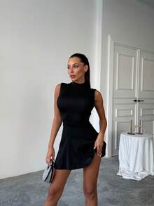 Women's Elegant Solid Color Backless Split Hem Ruffle Formal Party Evening Dress, Suitable For Wedding And Formal Dinner - Black - View 3