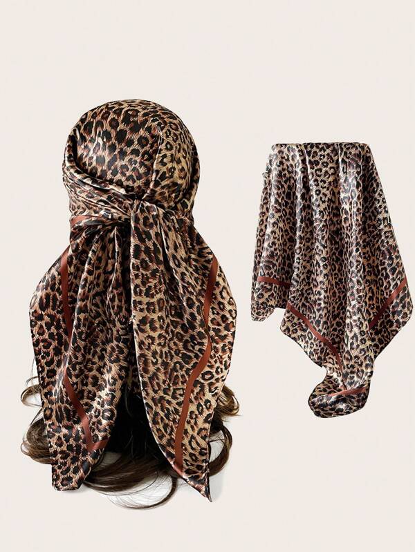 1 peça de lenço bandana feminino estilo boêmio com estampa de leopardo, protetor solar casual para uso na rua, adequado para uso diário