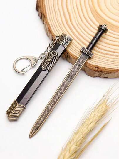 1件男士武器模型带鞘，金属工艺装饰，合金武器剑钥匙扣吊坠，适合日常使用，可作汽车配件、可爱哥特风、Y2K风格、万圣节配饰、教师节、圣诞节礼物、包包配饰、带证件夹的挂绳、汽车配件、包包挂饰。