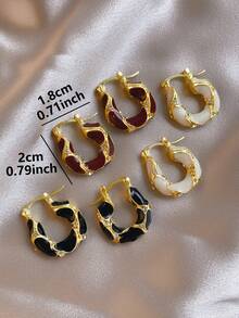 3 pares de pendientes elegantes y vintage de diseño de vidrio esmaltado de alta gama, adecuados para uso diario, festivales, fiestas y moda - Multicolor - Ver 6