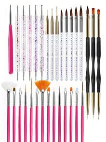35/31pcs Professional Nail Art Brush Set - 3D Gel Brushes, Acrylic Brushes, Salon-Grade Nail Tools, Suitable For Home Manicure And Salon Use