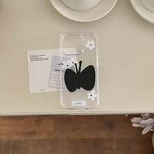Soporte adhesivo para teléfono con mariposa negra, extensible, retráctil y plegable, compatible con todos los teléfonos