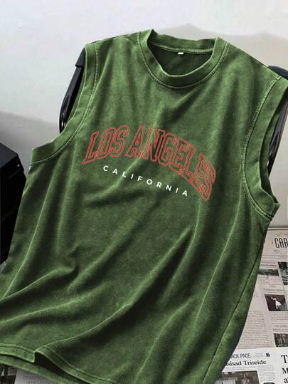 Sports & Outdoor - Basketball Style-Los Angeles Men's Washed Vintage Round Neck Tank Top