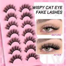 False Eyelashes Clear Band Cat Eye Lashes Natural Look 15MM Fake Eyelashes Pack Lashes, 7 Pairs - Manga|8-15MM - View 2