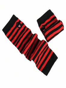 1 Pair Unisex Japanese Harajuku Style Striped Dark Fingerless Gloves, Student Y2K Sun Protection Arm Sleeves, For Men & Women