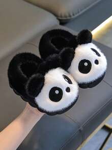 1 Đôi dép bông hình gấu trúc cho bé trai bé gái, giày lười đi trong nhà mùa đông - màu đen - Xem 3