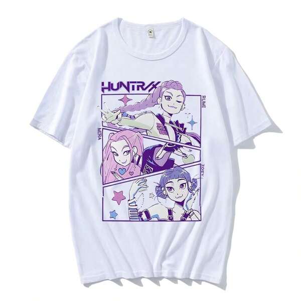 KPop Demon Hunters T-Shirt Summer Short Sleeve Female Tshirts O-Neck Cotton Fashion Movie T Shirt Casual Unisex Streetwear