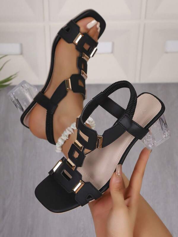 2025 Summer New Women's Crystal Clear Orange Thick-Soled Fashion High Heels Sandals, Elegant And Charming, Bohemian Suitable For Photo Dating.