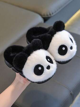 1 Pair Panda Plush Slippers For Toddler Boys Girls, Indoor Slip-On Winter Home Shoes