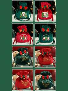 New Christmas Apple Bag, Christmas Gift Packaging Bag, Christmas & New Year Celebration Supplies, Velvet Drawstring Bag, Gift Storage Bag, Christmas Eve Blessing Fruit Velvet Bag, Suitable For Christmas, New Year, Gift Packaging & Storage - Multicolor - View 3