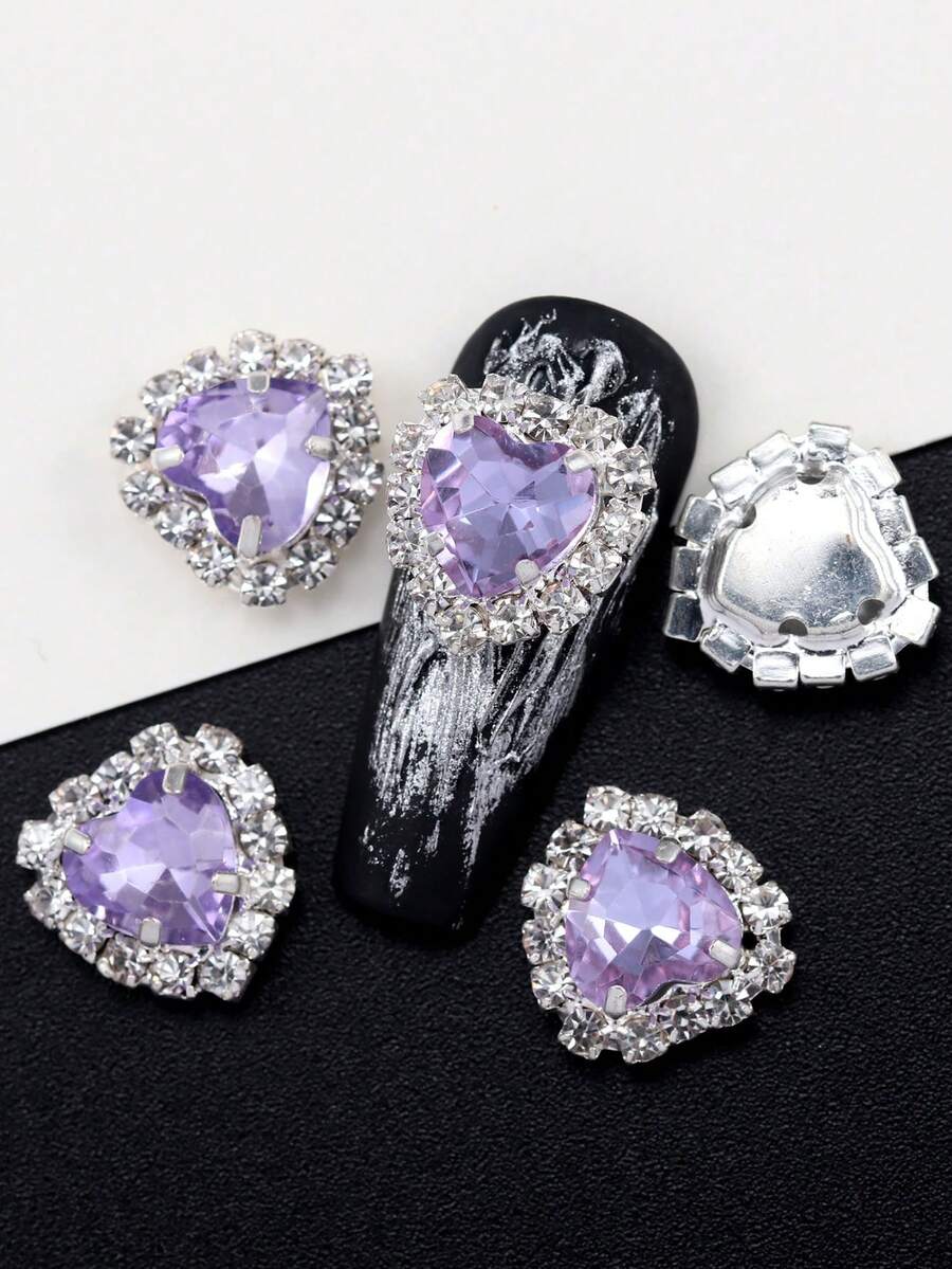 10pcs Nail Art Rhinestone Decorations, Nail Gems Charm Accessories, 15 Colors Shiny Heart Shaped Nail Decals DIY