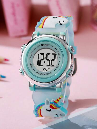 1pc Teenage Macaron Color Unicorn Print Silicone LED Electronic Wrist Watch, Suitable For Birthday Gift, Daily Wear, Etc.